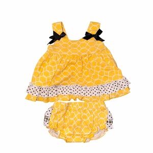 Baby Essentials Yellow Ruffle Dress & Bloomer Set with Black Bow Accents